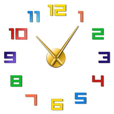 Colorful Numbers Wall Clock Rainbow Colors DIY Giant Wall Clock Multicoloured Arylic DIY Wall Clock Big Numbers Home Decor Clock Gold 37Inch(90cm)