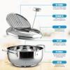 Houseables Mini Deep Fryer, Japanese Frying Pot, Stove Top Deep Fryer Pot, Frying Pot with Basket, with Lid, Temperature Gauge, Oil Drain Rack, Small, Baby, Tempura, Stainless Steel, 2.3 Quarts (2.2L) view 3
