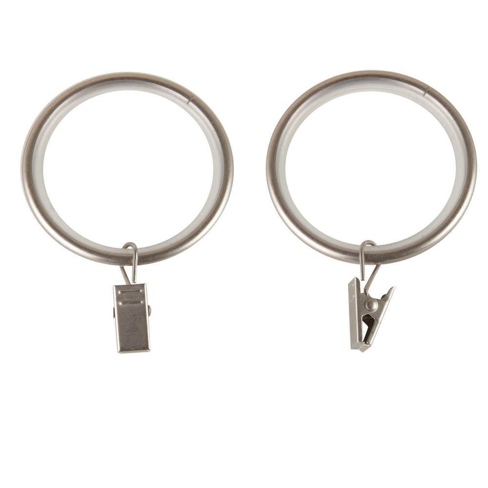 1-7/8 inch Noise-Canceling Curtain Rings w/Clip (Set of 10) - Satin Nickel