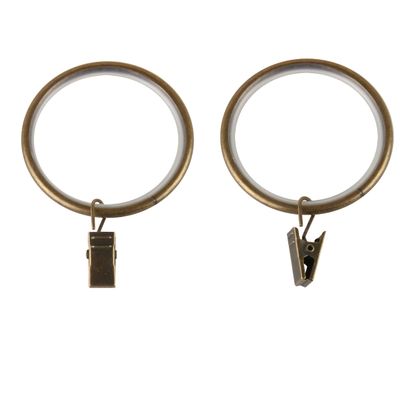 1-7/8 inch Noise-Canceling Curtain Rings w/Clip (Set of 10) - Antique Brass