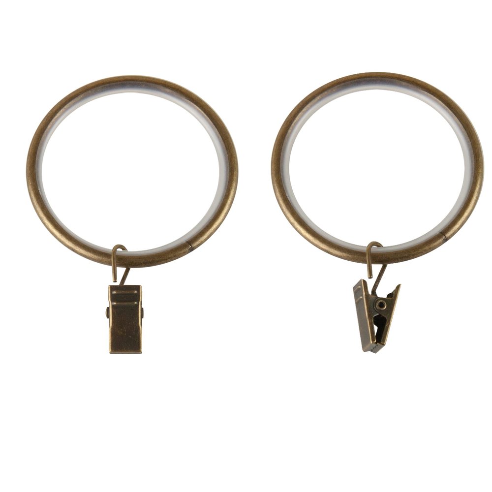 1-7/8 inch Noise-Canceling Curtain Rings w/Clip (Set of 10) - Antique Brass