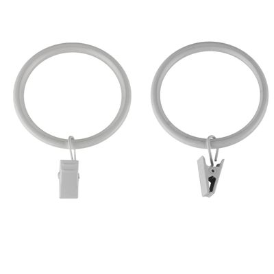 1-7/8 inch Noise-Canceling Curtain Rings w/Clip (Set of 10) - White