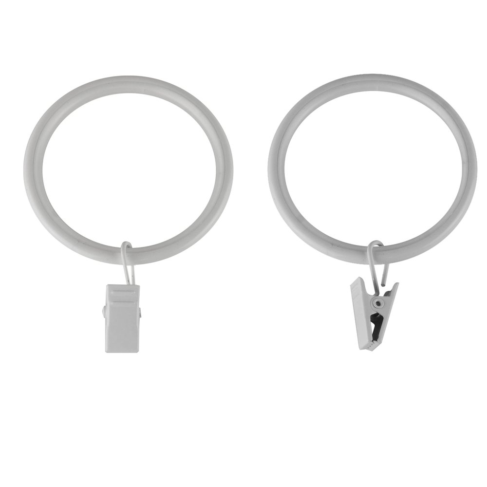 1-7/8 inch Noise-Canceling Curtain Rings w/Clip (Set of 10) - White
