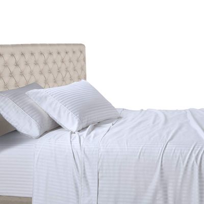 100% Egyptian Cotton 600 Thread Count 6 Pc Bed Sheets-Queen Size, Deep Pocket Upto 18-20'' Sheet Set,White Stripe