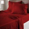 100% Egyptian Cotton 600 Thread Count 6 Pc Bed Sheets-RV Short King Size, Deep Pocket Upto 18-20'' Sheet Set,Burgundy Stripe view 1