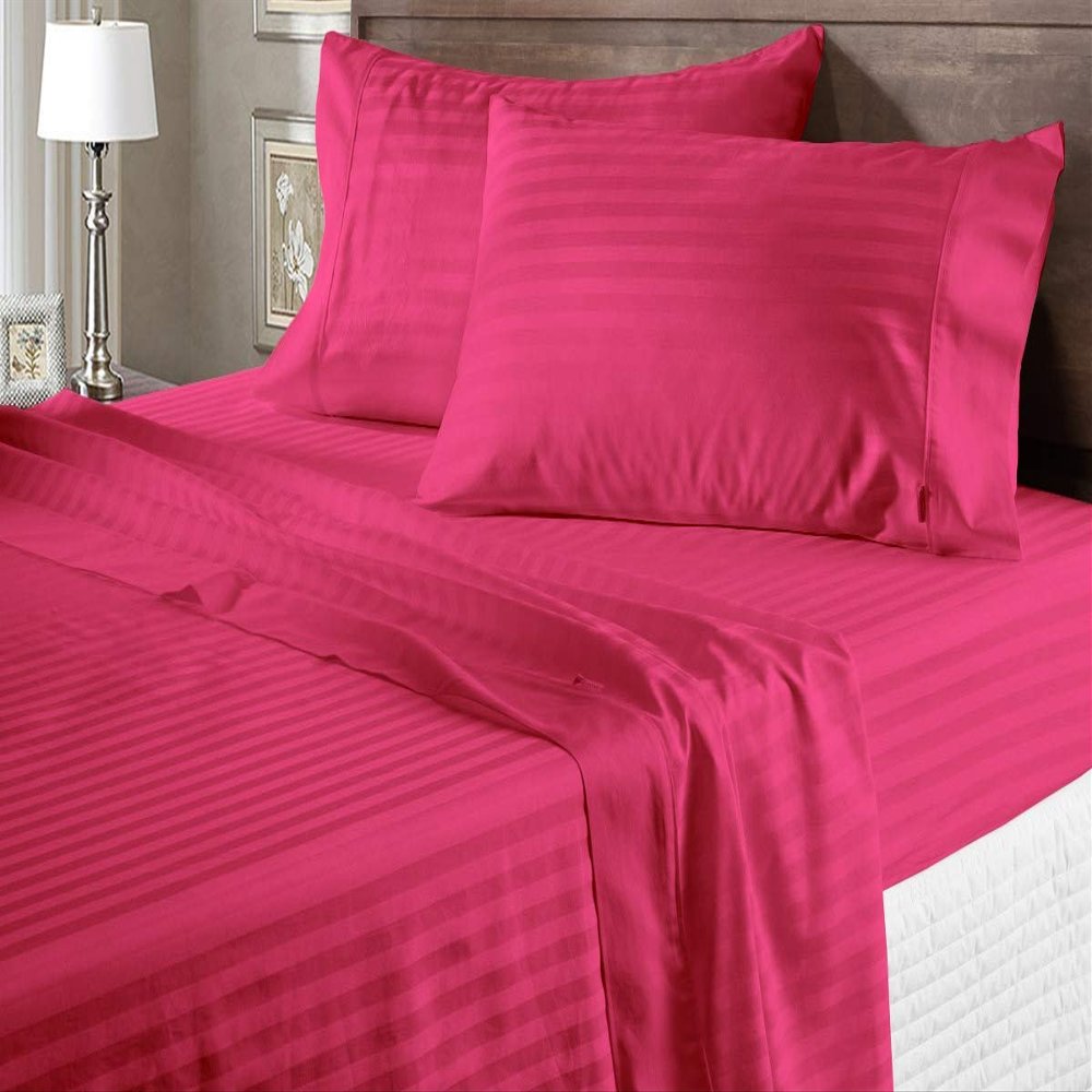 100% Egyptian Cotton 600 Thread Count 6 Pc Bed Sheets-California King Size, Deep Pocket Upto 18-20'' Sheet Set,Hot Pink Stripe