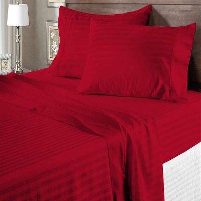 100% Egyptian Cotton 600 Thread Count 6 Pc Bed Sheets-Cot Bed Size, Deep Pocket Upto 18-20'' Sheet Set,Red Stripe