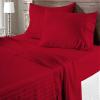 100% Egyptian Cotton 600 Thread Count 6 Pc Bed Sheets-Cot Bed Size, Deep Pocket Upto 18-20'' Sheet Set,Red Stripe view 1