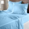 100% Egyptian Cotton 600 Thread Count 6 Pc Bed Sheets-RV Short King Size, Deep Pocket Upto 18-20'' Sheet Set,Light Blue Stripe view 1