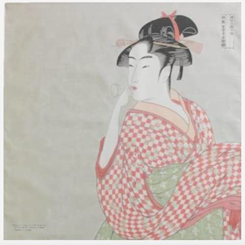 Furoshiki traditional Japanese fabric - Bento lunch wrapping cloth Bandana - Medium 18.9 x 18.9 inches, Hand towel: with Ukiyo-e art Motif (UTAMARO Woman blowing a beadro)