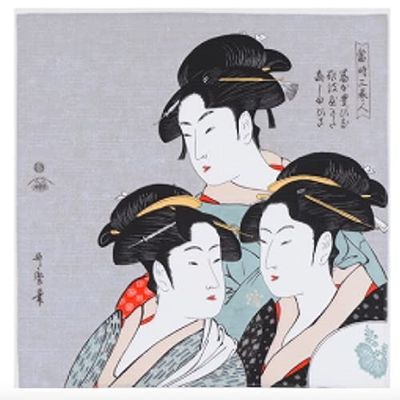 Furoshiki traditional Japanese fabric - Bento lunch wrapping cloth Bandana - Medium 18.9 x 18.9 inches, Hand towel: with Ukiyo-e art Motif (UTAMARO Kansei three beauties)