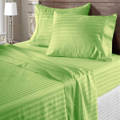 100% Egyptian Cotton 600 Thread Count 6 Pc Bed Sheets-Queen Size, Deep Pocket Upto 18-20'' Sheet Set,Sage Stripe