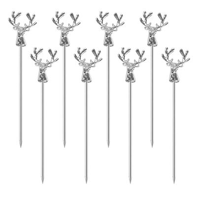 8pcs Metal Cocktail Stick, 4.5" Deer Head Martini Olive Skewers Decor Picks