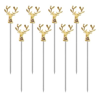 8pcs Metal Cocktail Stick, 4.5" Deer Head Martini Olive Skewers Decor Picks