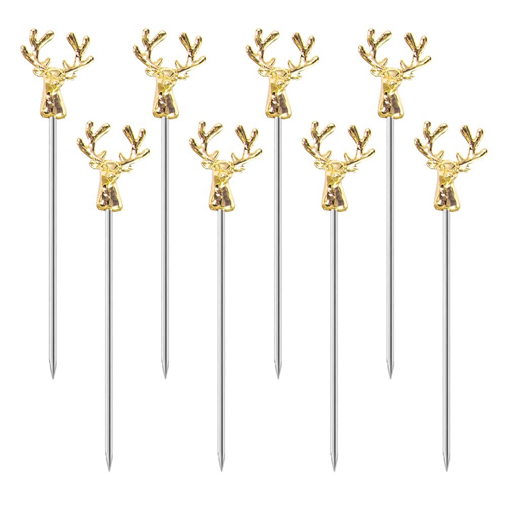 8pcs Metal Cocktail Stick, 4.5" Deer Head Martini Olive Skewers Decor Picks