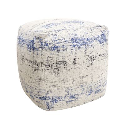 Pasargad Home Grandcanyon Distressed Cotton, Jacquard Woven Pouf- Polly Beads Stuffed Pouf- Sitting, Foot Stool - Square Poufs for Living Room - Luxury Room Decor, 20"x20"x20", Ivory/Blue