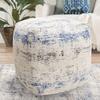 Pasargad Home Grandcanyon Distressed Cotton, Jacquard Woven Pouf- Polly Beads Stuffed Pouf- Sitting, Foot Stool - Square Poufs for Living Room - Luxury Room Decor, 20"x20"x20", Ivory/Blue view 2