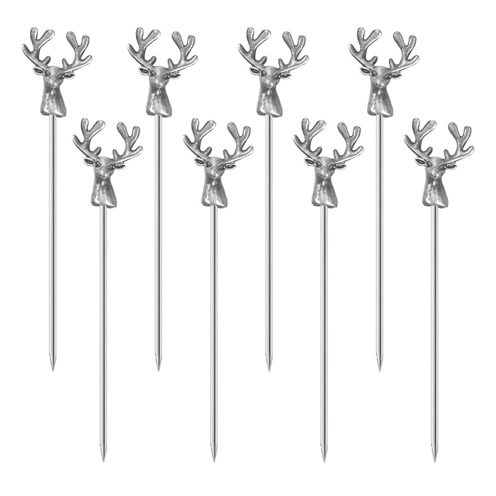 8pcs Metal Cocktail Stick, 4.5" Deer Head Martini Olive Skewers Decor Picks