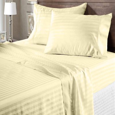 100% Egyptian Cotton 600 Thread Count 6 Pc Bed Sheets-King Size, Deep Pocket Upto 18-20'' Sheet Set,Ivory Stripe