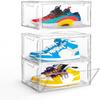 KDOR Clear Plastic Shoe box Organizer, 3 Pack Stackable Sneaker Boxes, Transparent Display Case with Magnetic lid, Tidy Home & Office Closet Storage view 1