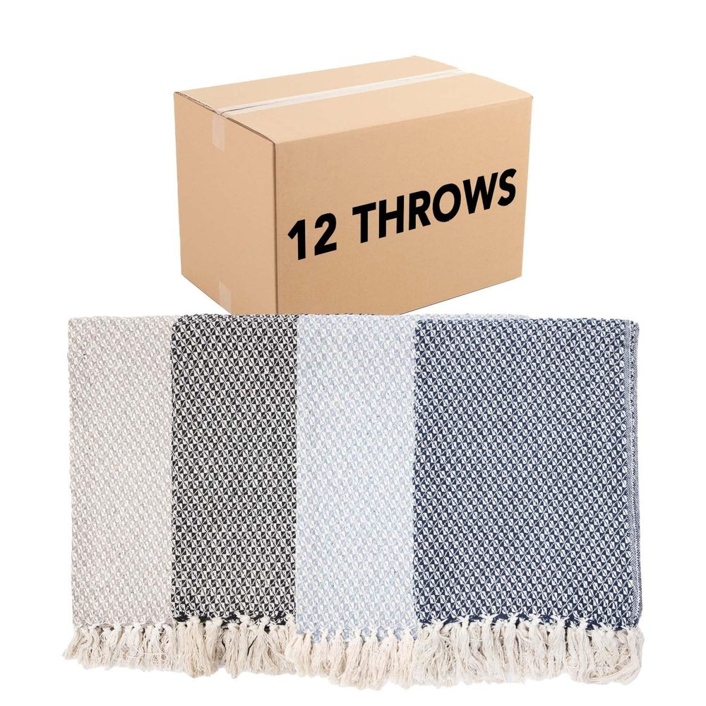 Arkwright Common Ground Bulk Blankets - Pack of 12 - Reversible 100% Cotton All Season Lightweight Couch Bed Throws for Wedding Guests, Travel, and Outdoor Events, 50 x 70 in, Checkered