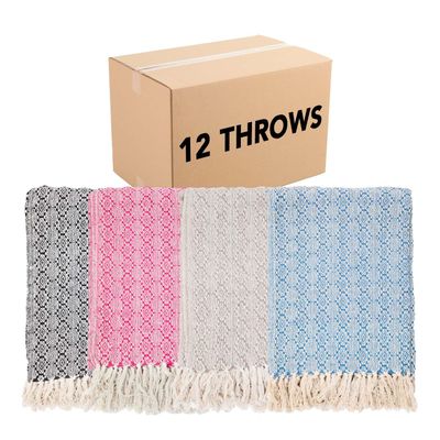 Arkwright Common Ground Bulk Blankets - Pack of 12 - Reversible 100% Cotton All Season Lightweight Couch Bed Throws for Wedding Guests, Travel, and Outdoor Events, 50 x 70 in, Aztec