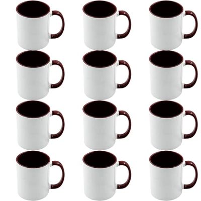 12pcs 11oz Sublimation Coffee Mugs Blanks,Two Tone Color, AAA Quality (Red Wine)