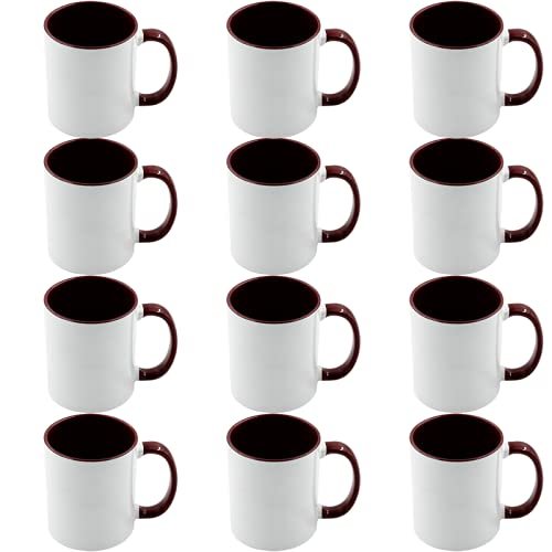 12pcs 11oz Sublimation Coffee Mugs Blanks,Two Tone Color, AAA Quality (Red Wine)