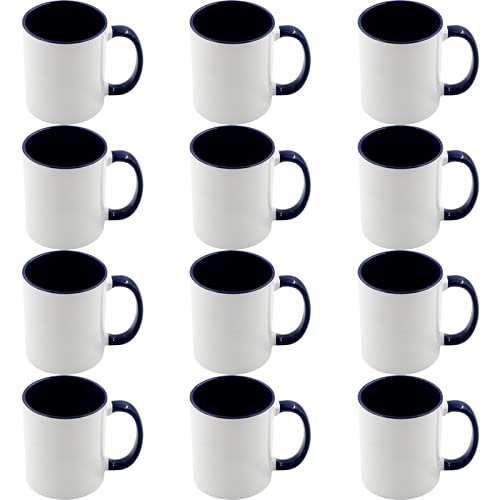 12pcs 11oz Sublimation Coffee Mugs Blanks,Two Tone Color, AAA Quality (Dark Blue)