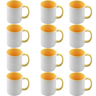 12pcs 11oz Sublimation Coffee Mugs Blanks,Two Tone Color, AAA Quality (Yellow)