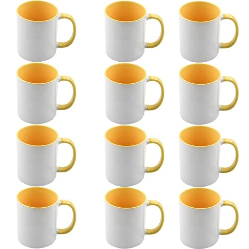 12pcs 11oz Sublimation Coffee Mugs Blanks,Two Tone Color, AAA Quality (Yellow)