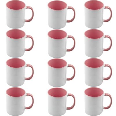 12pcs 11oz Sublimation Coffee Mugs Blanks,Two Tone Color, AAA Quality (Pink)
