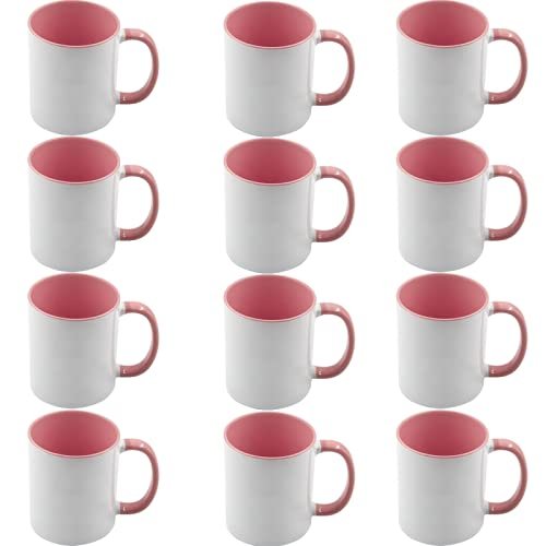 12pcs 11oz Sublimation Coffee Mugs Blanks,Two Tone Color, AAA Quality (Pink)