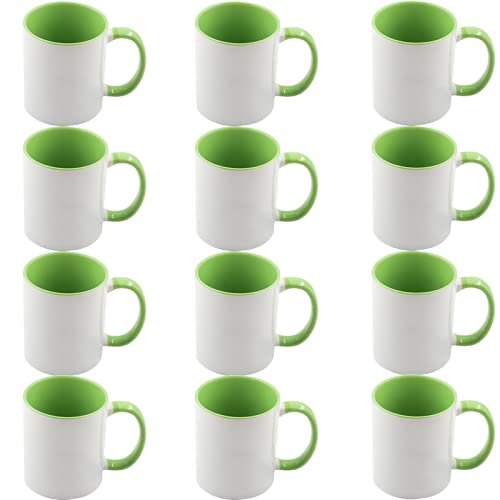 12pcs 11oz Sublimation Coffee Mugs Blanks,Two Tone Color, AAA Quality (Light Green)