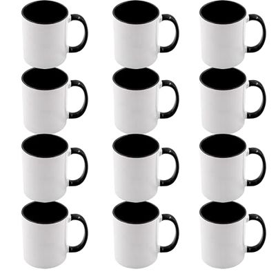 12pcs 11oz Sublimation Coffee Mugs Blanks,Two Tone Color, AAA Quality (Black)