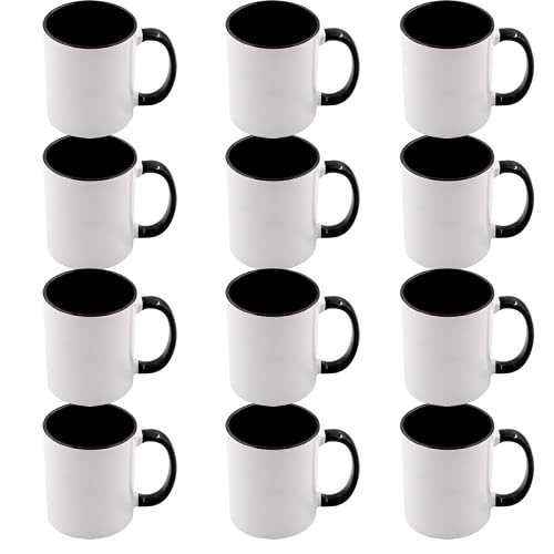 12pcs 11oz Sublimation Coffee Mugs Blanks,Two Tone Color, AAA Quality (Black)
