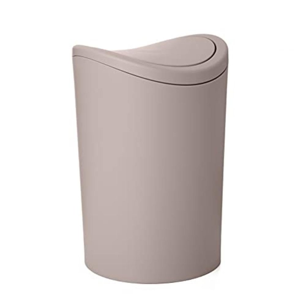 Superio Mini Bathroom Trash Can with Lid, Modern Mini Waste Bin with Swing Lid (1 1/2 Gallon, 6 Liter) Plastic Garbage Can for Kitchen, Bathroom, Bedroom, Office, Under Desk (1, Taupe)
