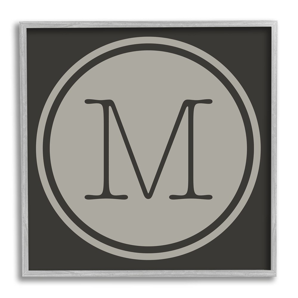 Stupell Industries Modern M Initial Circular Elevator Key Shape Framed Wall Art