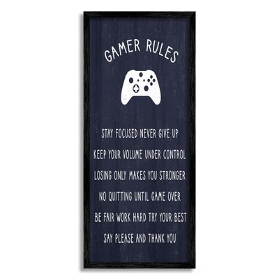 Stupell Industries Blue Gamer Rules Motivational Phrases for Children