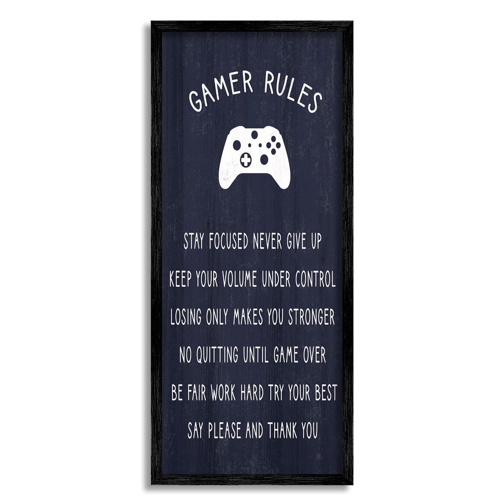 Stupell Industries Blue Gamer Rules Motivational Phrases for Children