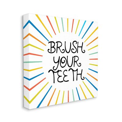 Stupell Industries Kids' Brush Your Teeth Bathroom Rules Rainbow Stripes