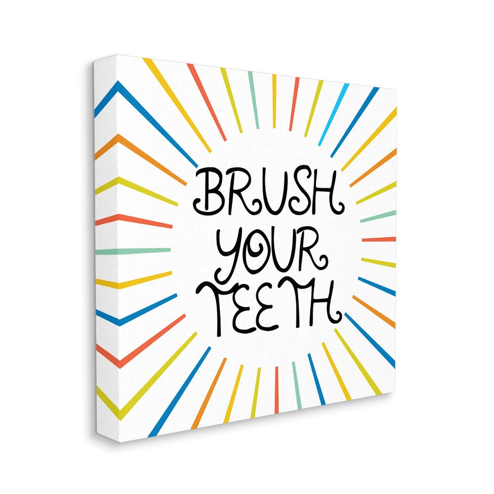 Stupell Industries Kids' Brush Your Teeth Bathroom Rules Rainbow Stripes