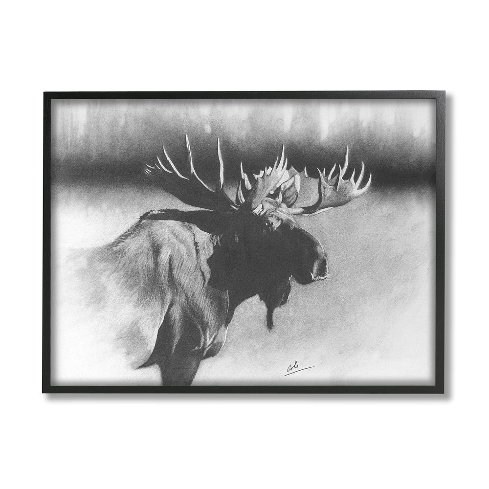 Stupell Industries Moose in Rustic Forest Realistic Pencil Drawing