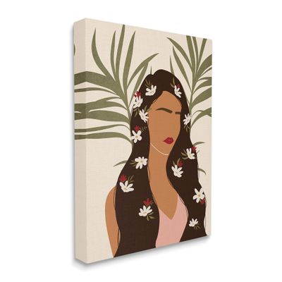 Stupell Industries Female with Tropical Florals in Hair Palm Leaves