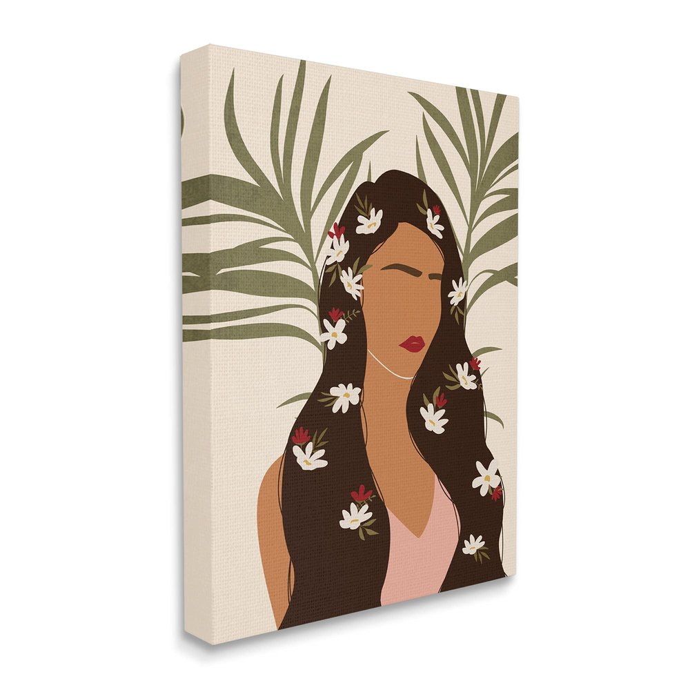 Stupell Industries Female with Tropical Florals in Hair Palm Leaves