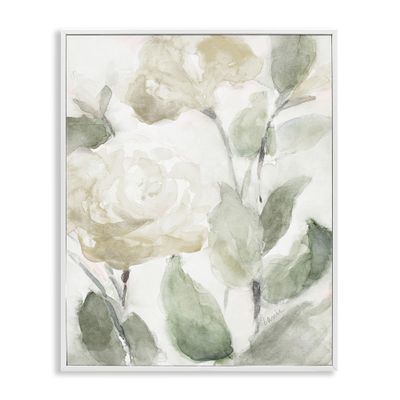 Stupell Industries Soft Edge Roses Blooming Charming Abstract Florals, Designed by Lanie Loreth White Framed Wall Art, 16 x 20, Green