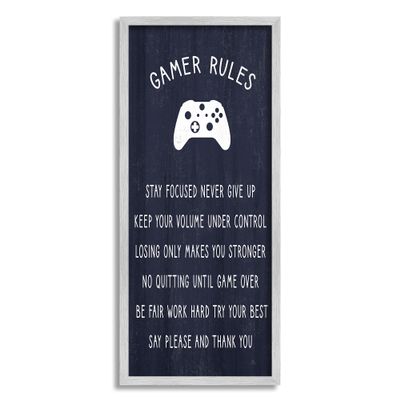 Stupell Industries Blue Gamer Rules Motivational Phrases for Children