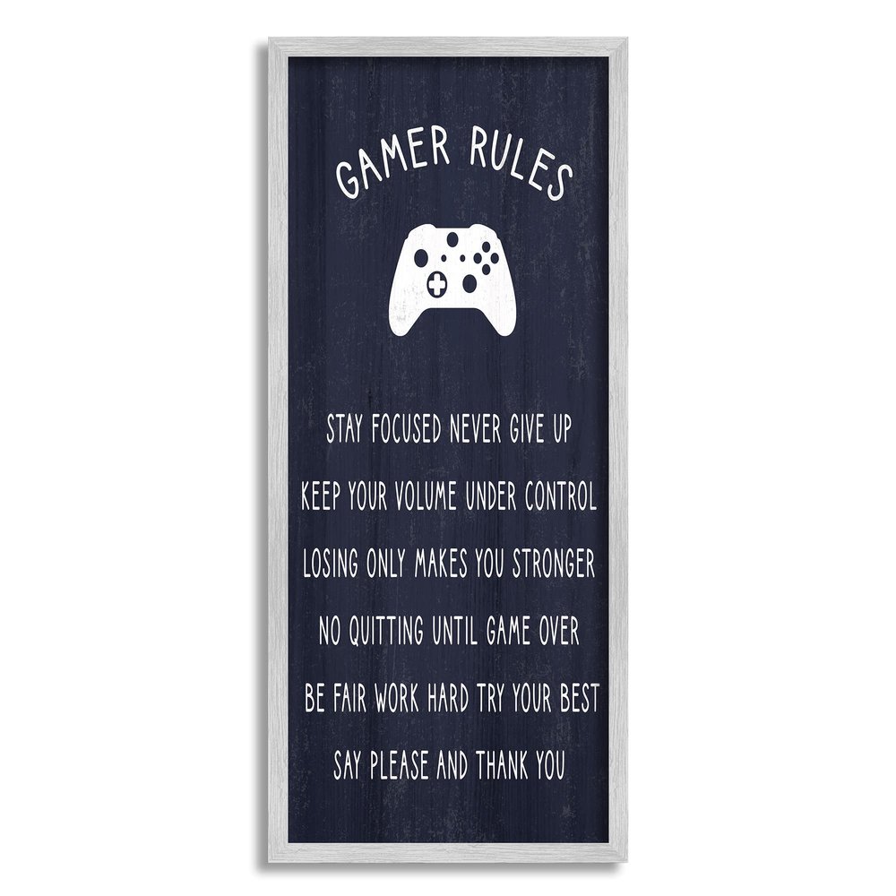 Stupell Industries Blue Gamer Rules Motivational Phrases for Children