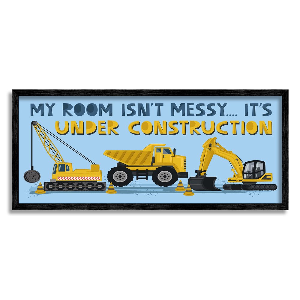My Room's Under Construction Kids' Sign Yellow Vehicles
