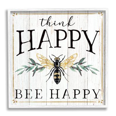 Stupell Industries Think Happy Bee Happy Phrase Insect Pun
